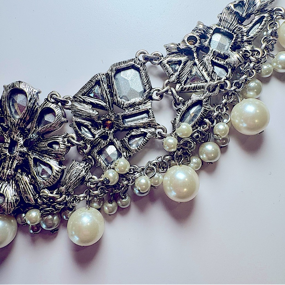 Lydell NYC Crystal Gem And Pearl Statement Necklace - Picture 12 of 12